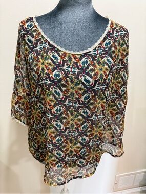 Mimi Chica Multicolor Floral Medallion Scoop Neck Blouse